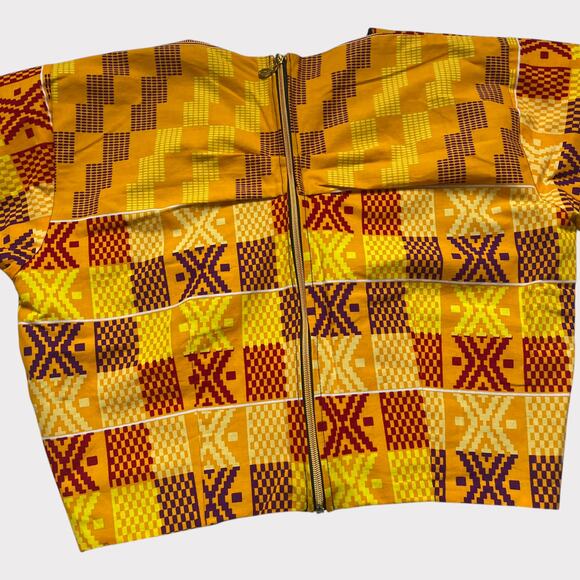 Mimmy Yeboah Two Piece Skirt Set V Neck Kente Print Yellow Size Medium - Picture 7 of 9
